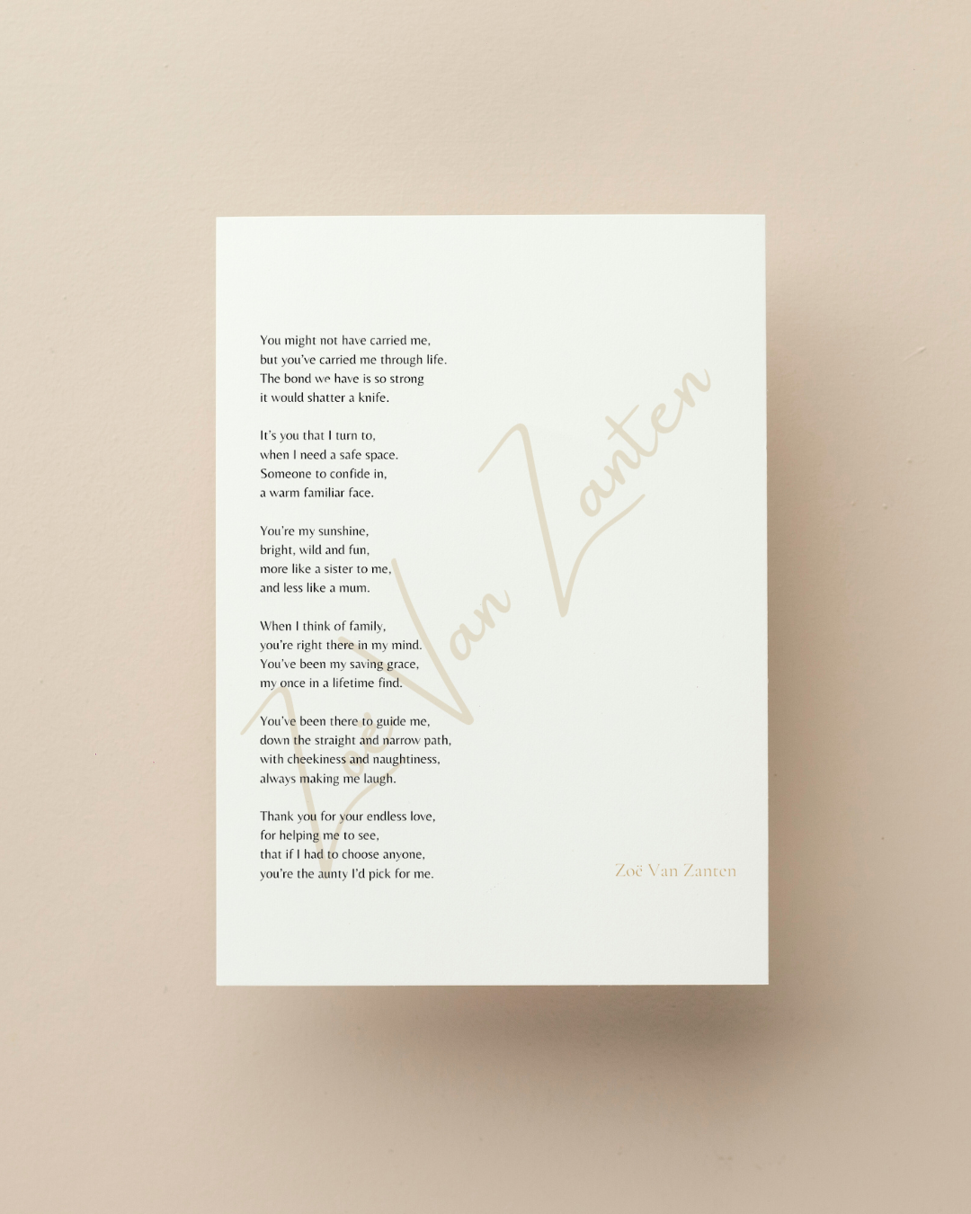 "The aunty for me" card